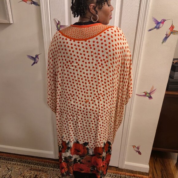 Bl^nk London Poppy Floral Duster Kimono Orange Polka Dot Beaded Accents - Picture 6 of 8
